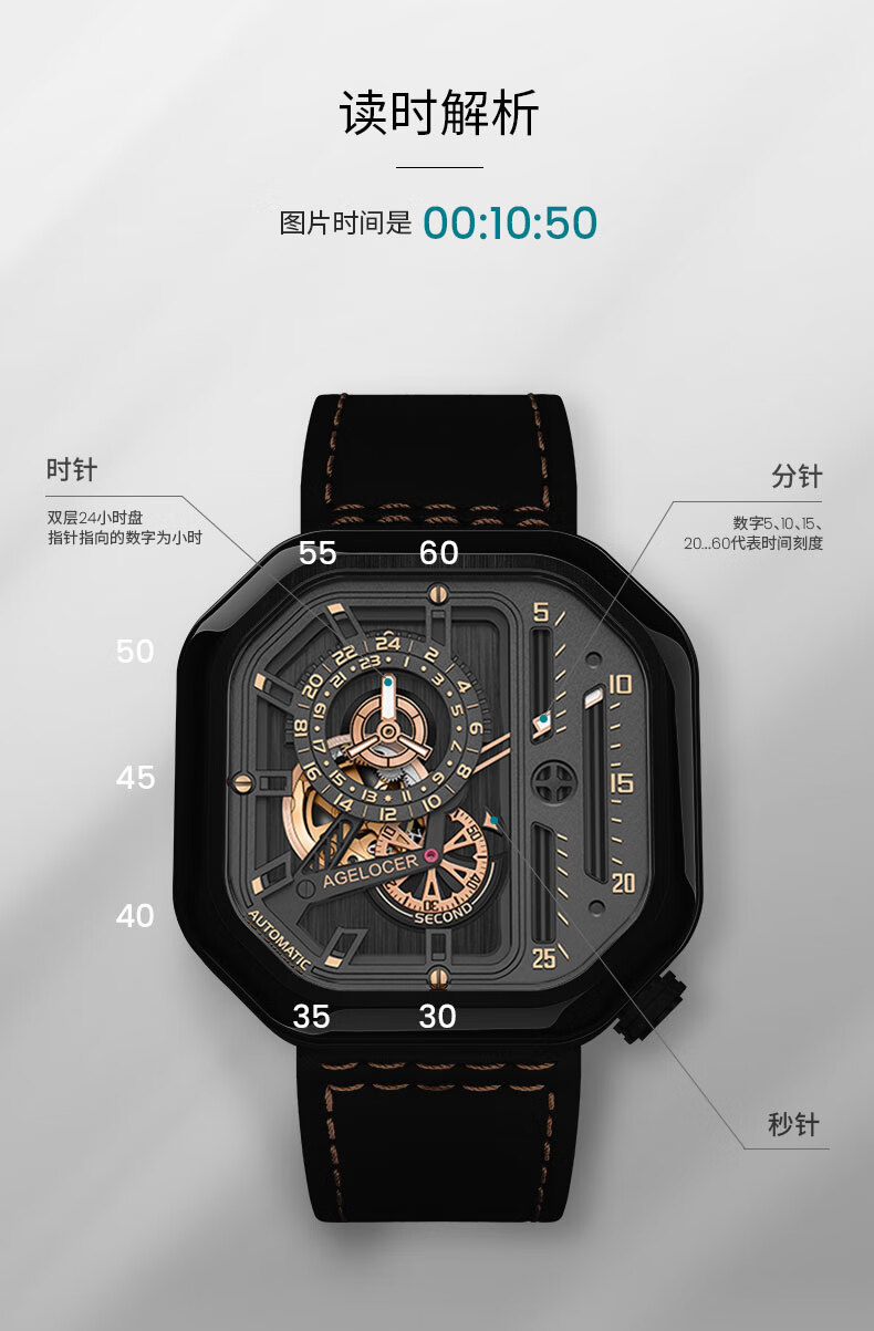 AGELOCER Original Racing Watch, Stylish Men's Skeleton Mechanical Watch, High-End Chinese Watch with Large Dial, Birthday Gift for Boyfriend 11