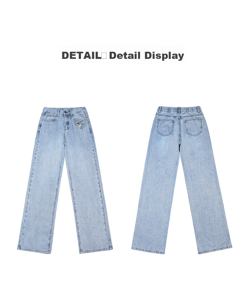 LangSha Straight-Leg Jeans for Women, Spring And Autumn High-Waisted Loose-Fitting Slimming Chinese-Style National Fashion Embroidered Narrow Wide-Leg Pants 16