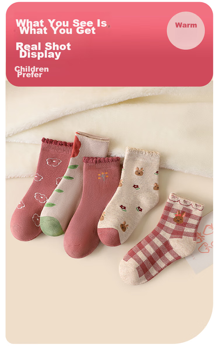 LangSha Children's Socks, Girls' Winter Cotton Fleece-Lined Thick Mid-Calf Terry Socks, Girls' Warm Socks, Baby Socks 13