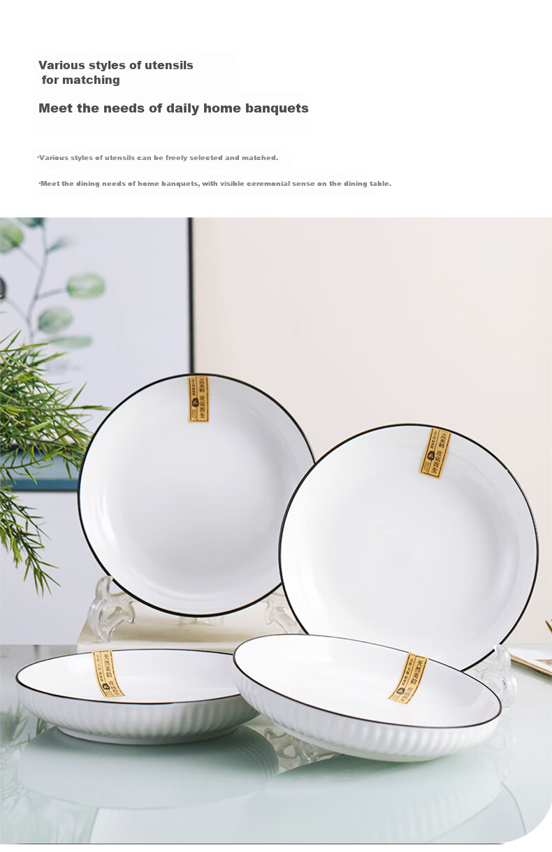 Haoya Jingdezhen Underglaze Color Simple Ceramic Bowl and Plate Dinnerware Set 28 Pieces Housewarming Gift Yan Yu Yao 6