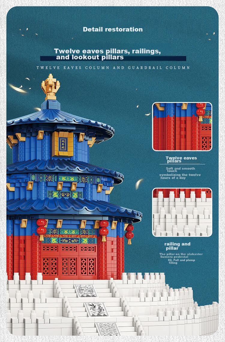 Moyuwenhua Micro-Particle Building Blocks, Chinese National Trend Temple of Heaven Praying Hall Ancient-Style Architecture Model Ornament, Children's Toy Gift 5