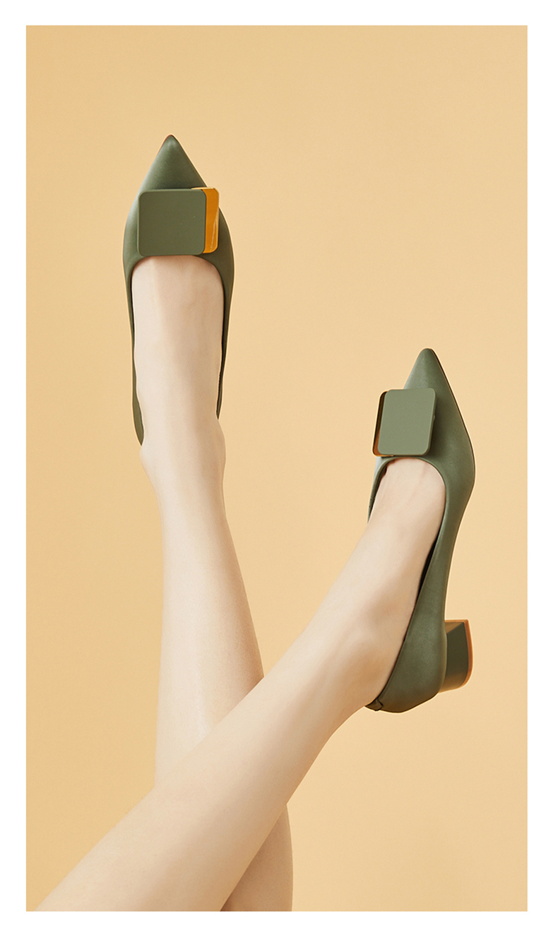 DAPHNE Women's Single Shoes, Comfortable Versatile Pointed Toe Chunky Heel Work Professional Commuter Shoes 4622101131 Green 38 11