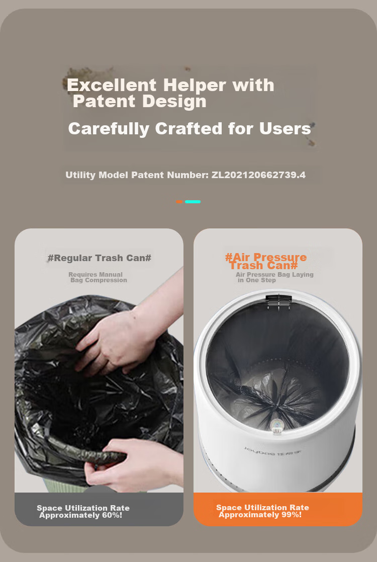 Jiabangshou Living Room Trash Can, Home Use 2026 New Model, 12.3L with Lid, Large Size, for Kitchen, Bathroom, Toilet, Bedroom, Air Pressure Bi 5
