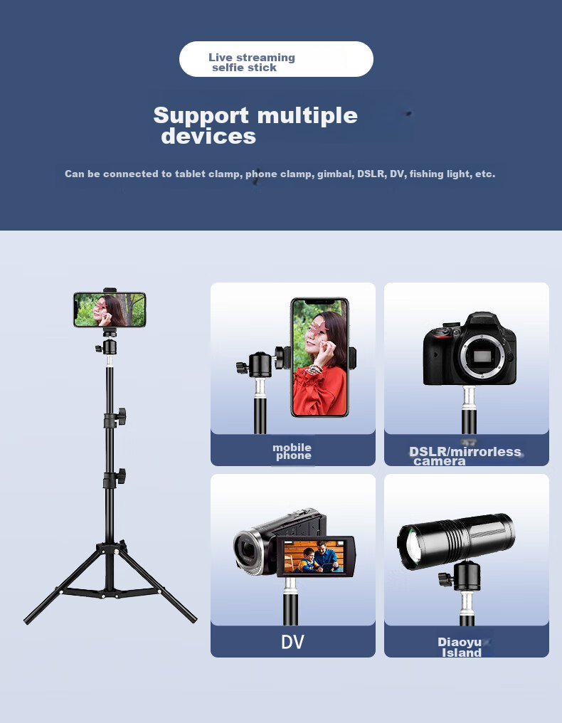 LINGCHEN Floor-Standing Phone Stand, Live Streaming Tripod for TikTok And Kuaishou Short Videos, Influencer Triangle Stand, Outdoor Portable Bracket, 2.1 Meters Foldable Storage 16