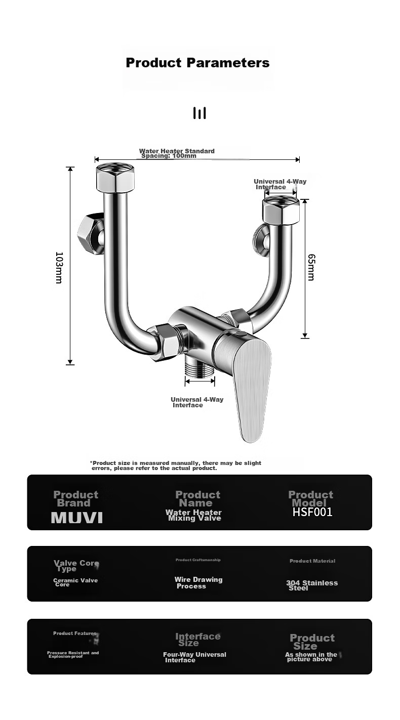 Muvi Electric Water Heater Mixing Valve Accessory, Leakage Protector, Anti-Electric Wall, Universal U-Shaped Switch, Shower Hot And Cold Water Faucet 16