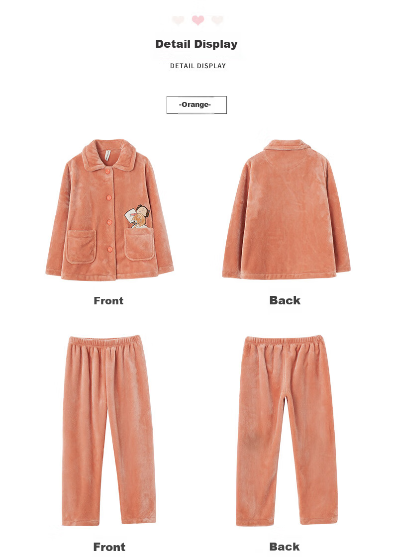 Fenteng Children's Pajamas, Girls' Sleepwear, Fawn Velvet Lapel, Comfortable Embroidered Girls' Pajamas, Loungewear, Q9984741074 14
