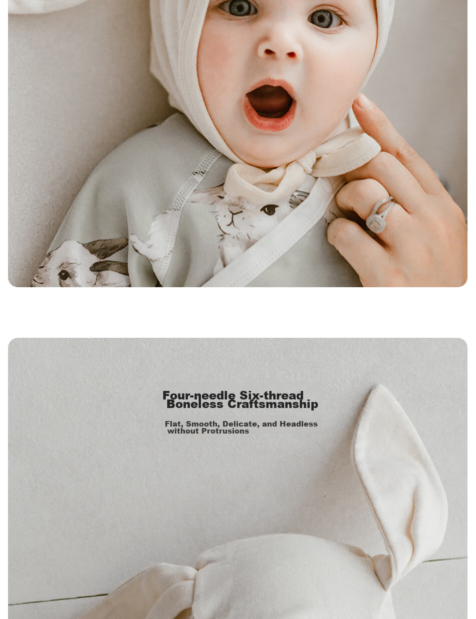 OAK FAMILY Newborn Baby Rabbit Ear Cap, Spring And Autumn Season, Pure Cotton Fontanelle Cap for Newborns, Children's Hat, 42cm 7