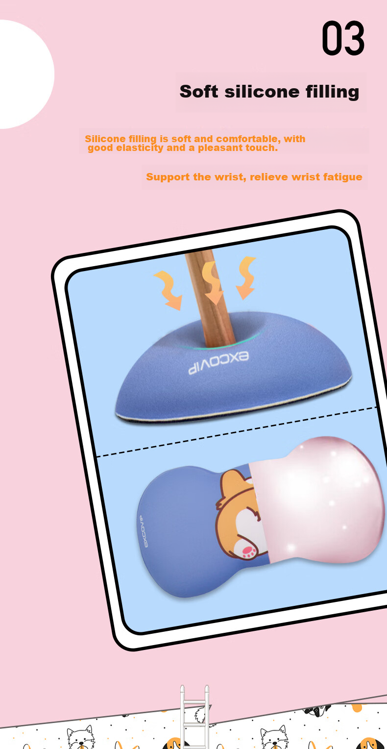 EXCO Corgi Mouse Hand Rest Wrist Pad Silicone Large Wrist Support Cute Cartoon Mouse Pad Wrist Guard Laptop Keyboard Gaming Hand Pad Wrist Rest 8788 11