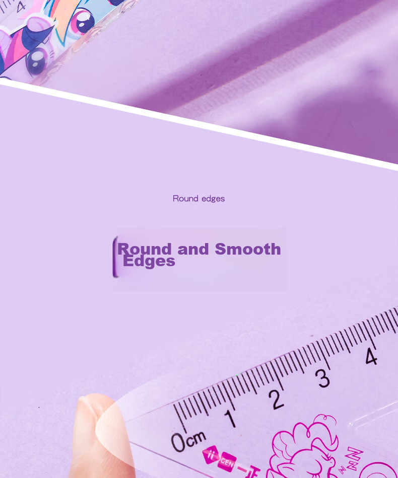 YIZHENG Drawing Set, Stationery, My Little Pony High-Quality 20cm Ruler Set of Four Pieces, Elementary School Students' Special Straight Ruler Triangle Ruler Protractor, Purple Set 5936 8