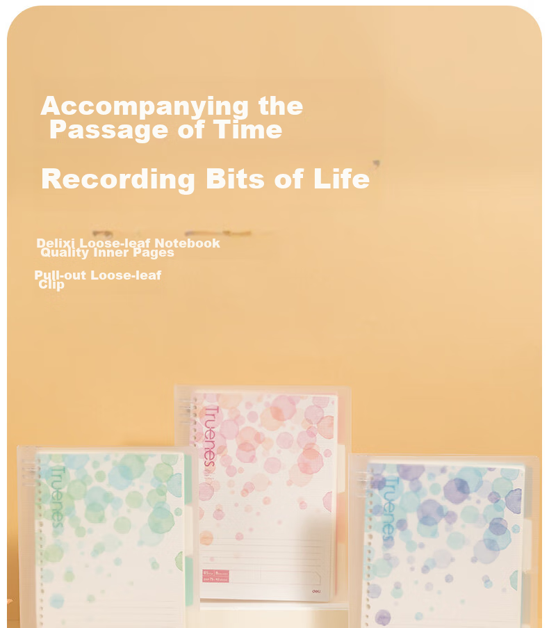 Deli B5 Loose-Leaf Notebook, Xingyu Watercolor Series, 40 Sheets/80 Pages, Comfortable to Hold, 8-Hole Refill Paper, Lined Pages, Replacement Covers, Exam Preparation, Error Correction, Homework Notebook HB540-P 1
