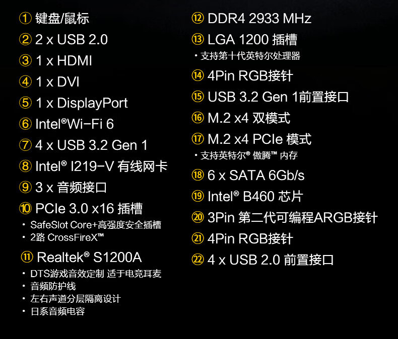 华硕asustufgamingb460mpluswifi重炮手主板支持cpu1050010400intel