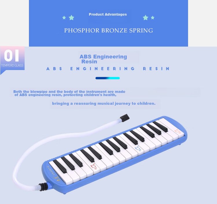 Qimei 32-Key Recommended Teaching Melodica, Parent-Child Tree Melodica (Blue), with Playing Instructions And Musical Note Stickers 3