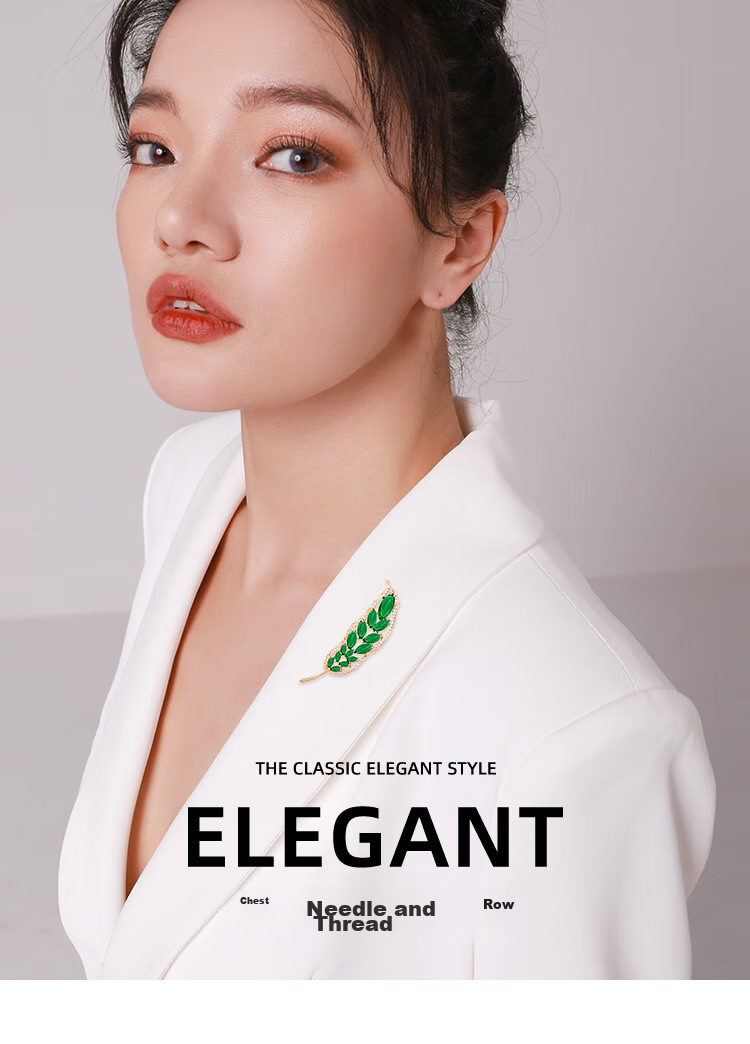 Qlady Leaf Brooch, High-End Women's Luxury Green Corsage, Suit Accessory, Anti-Exposure Collar Pin, Birthday And New Year Gift 1