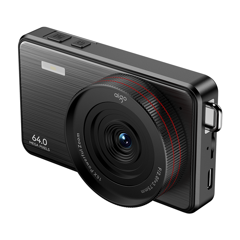 Aigo E8 Student Digital Camera, Touchscreen Compact Camera, Metal Body, Campus High-Definition Travel Alternative Ccd, Dual Rear Cameras for Selfies, 64GB Black