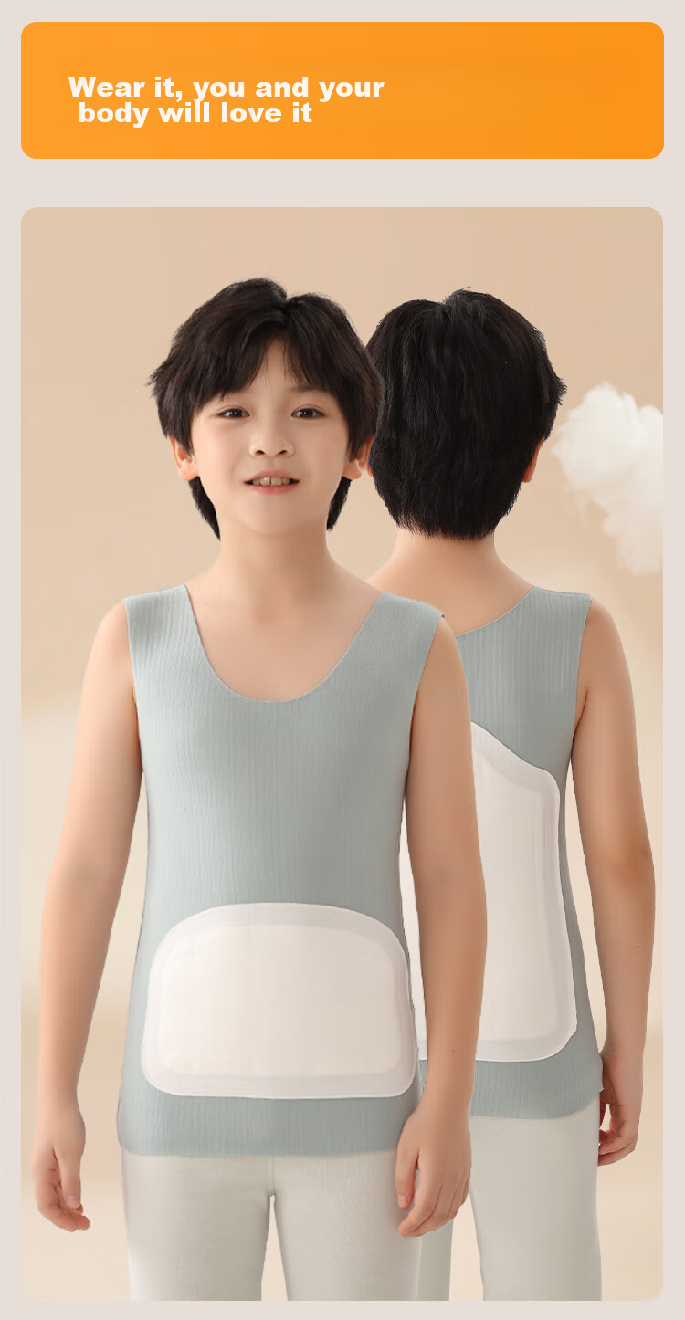 MiiOW Children's Thermal Underwear, Boys' Patch Vest, 100% Mulberry Silk, Tummy Protection, Seamless Inner Wear, Autumn And Winter Base Layer Vest 16