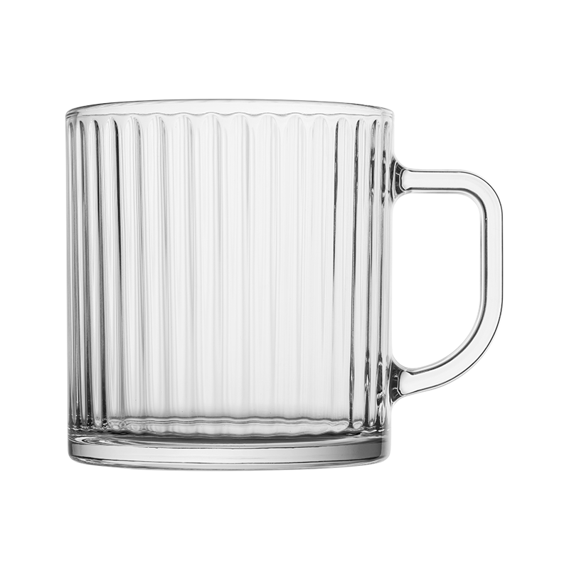 Luminarc Glass Cups with Handles, Tempered Glass Tea Mugs, Stylish Large Capacity Striped Coffee Cups, 500ml*2