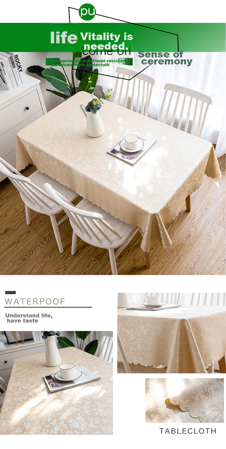 AVIVI Waterproof, Oil-Proof, And Heat-Resistant PVC Tablecloth for Dining Table And Coffee Table, Rectangular Table Mat 130*180, Rose Champagne Color 2