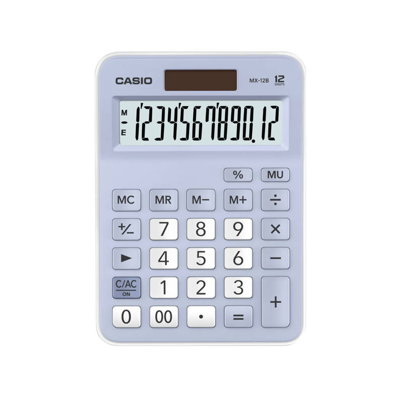 Casio MX-12B Elementary School Calculator for Fourth, Fifth, And Sixth Graders, Specialized Silent Small Cute Calculator with Solar And Dual Power Sources, Blue