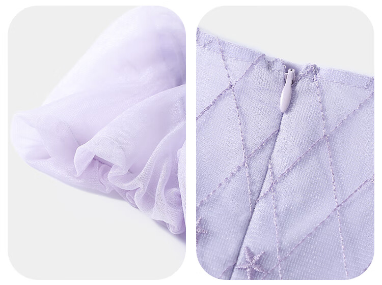 QQ DUCK Girls' Dress, Children's Summer Puff Sleeve Princess Tulle Skirt, Sweet Performance Gown for Teenagers, Purple 30