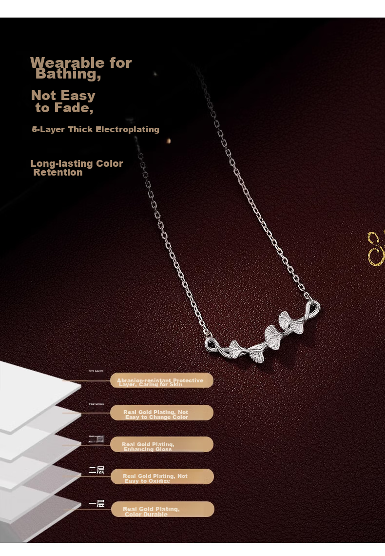 Dijing 999 Sterling Silver Necklace for Women, 2026 New Style, Luxurious High-End Pendant, Ginkgo Leaf Collarbone Chain, Birthday Gift 5