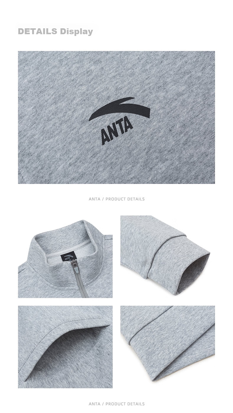 Anta Men's Fleece-Lined Sports Set Spring Windproof Stand Collar Zip-Up Jacket and Pants Sportswear Casual Pants 27