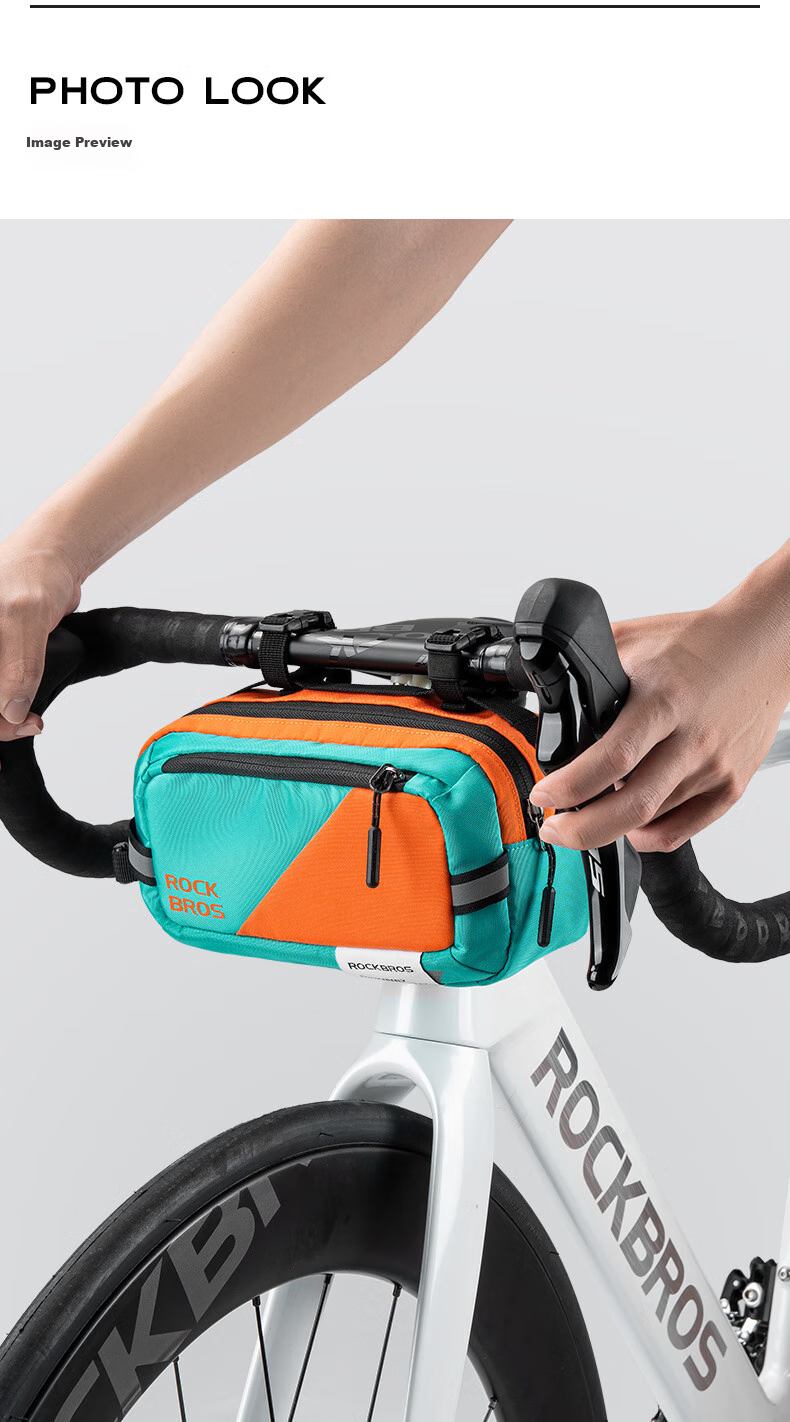 ROCKBROS Bicycle Front Bag for Mountain And Road Bikes, Handlebar Storage Pouch with Reflective Strips, Commuter Cycling Gear, Blue And Orange Color 9