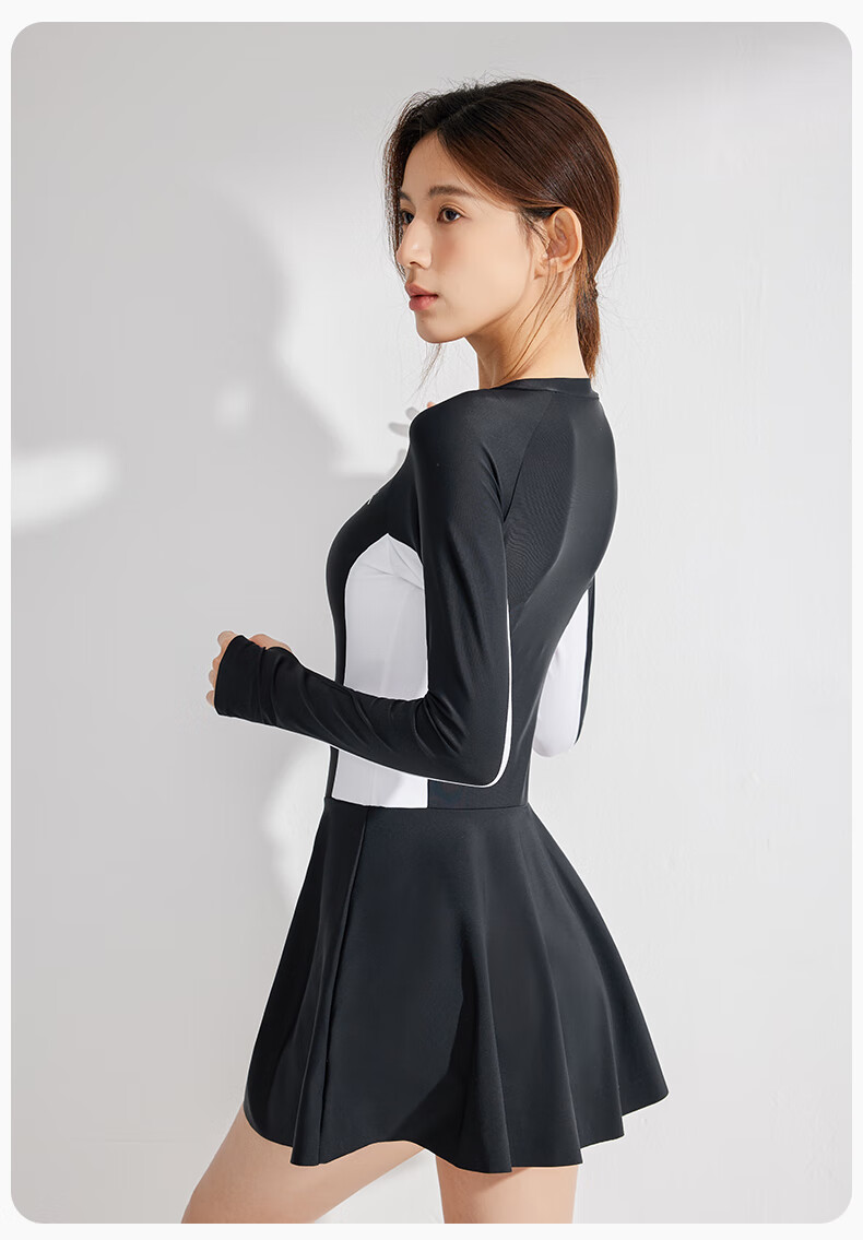 Keep Women's Long-Sleeve Professional One-Piece Swimsuit, Plus Size, Conservative Swimwear for Hot Springs, Soft Black-Gray, XXL 12