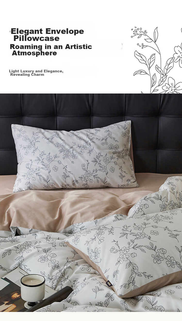 Dohia Home Textiles Pure Cotton Bedding Set of Four Pieces, 60s Pure Cotton Sateen Bed Sheet And Duvet Cover Set, French Hepburn Style Home Decor Set for 1.8m Bed 229*230cm 13