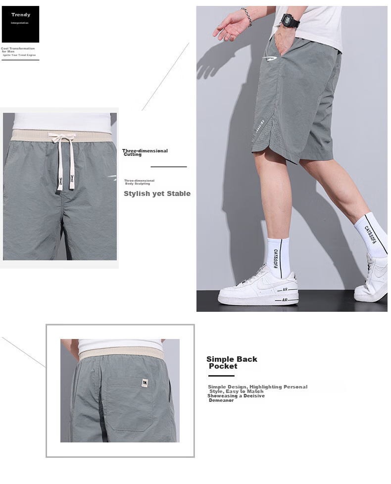 DEERWAY Men's Shorts, Casual Mid-Length Pants, Knee-Length Shorts, Summer Sports Loose-Fitting Pants for Young And Middle-Aged Outdoor Quick-Dry Trousers, Gray, XL 4