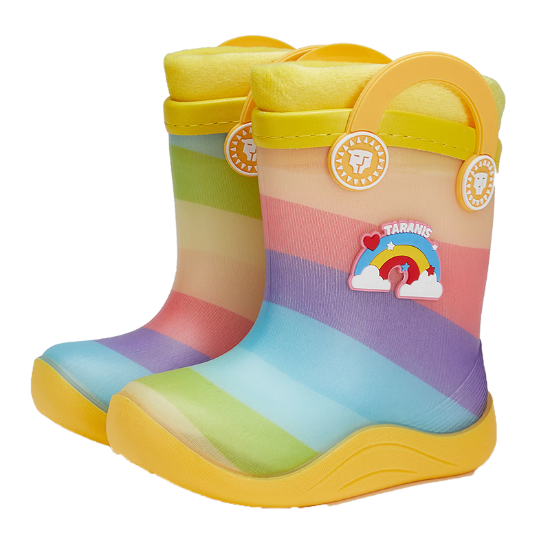 TARANIS Children's Rain Boots, Boys' And Girls' Soft-Soled Non-Slip Water Shoes, Yellow/clear, Size 29