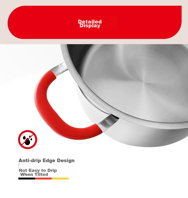 Feishile Small Red Handle Series, 24cm Steel Lid Double-Handle Deep Soup Pot (With Drawer), Stainless Steel Double-Layer Steamer Pot 2