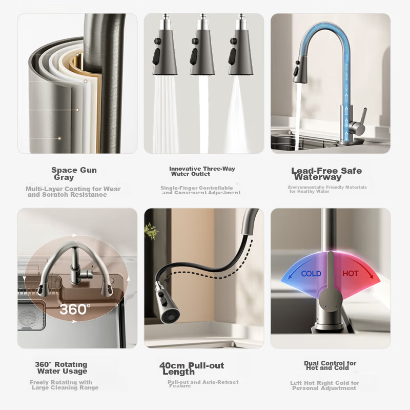 ARROW Space Gray Kitchen Faucet, Hot And Cold Pull-Out Faucet, Kitchen Tap AE45134MGGP