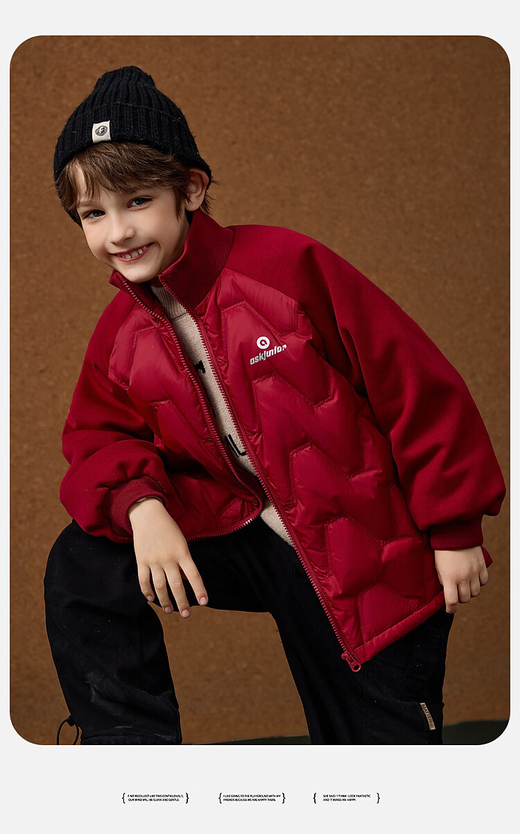 ASK JUNIOR Boys' Down Jacket Autumn Winter Warm 90% Down Raglan Sleeve Zip-up Coat Black 160cm 28