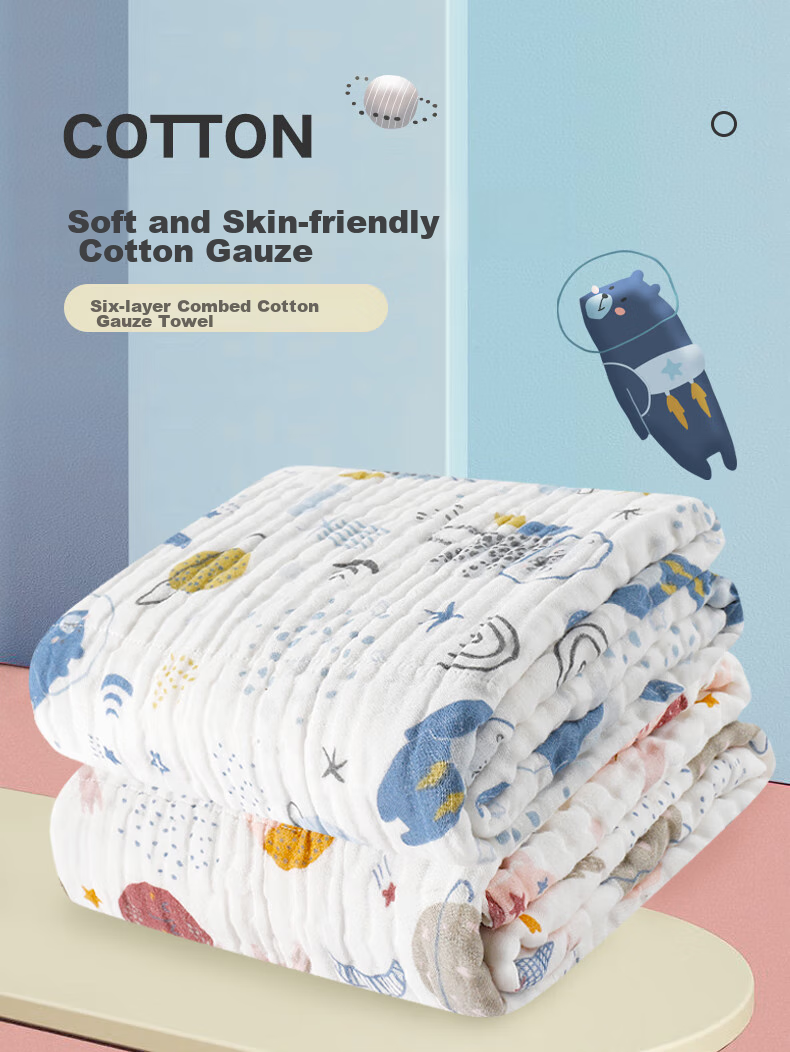 GB Baby Towel Cotton Six-Layer Gauze Blanket 7A Antibacterial Gauze Towel 115*115 Gift Box 2
