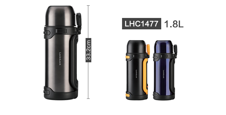 LOCK&LOCK Large Capacity Insulated Bottle, Outdoor Travel Camping Stainless Steel Portable Car-Mounted Handheld Thermos, 2.2L Black 15