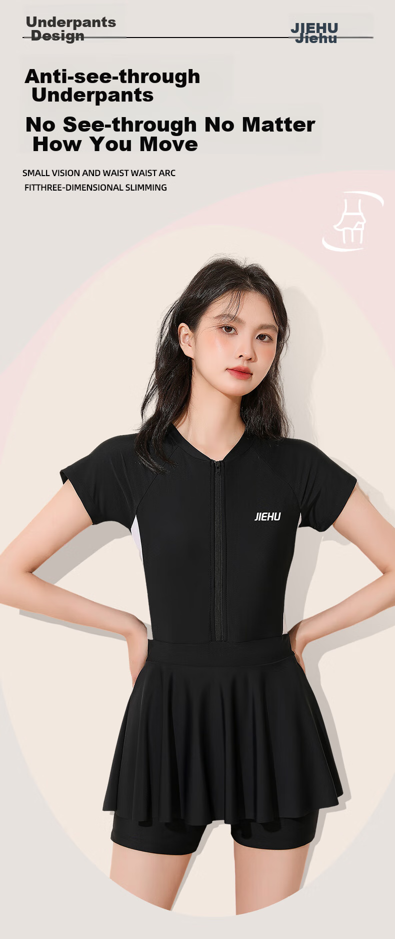 Jiehu One-Piece Swimsuit Dress for Women, Conservative Swimwear for Hot Springs And Swimming, Tummy Control Slimming Chlorine-Resistant Quick-Dry Swimsuit, Black And White, Size M 7
