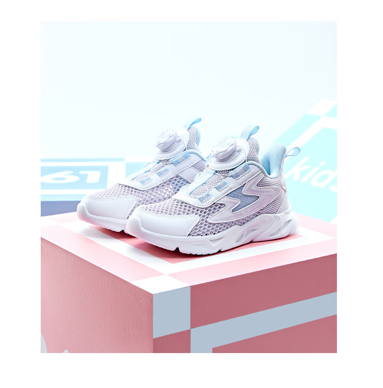 361° Children's Shoes, Kids' Running Shoes for Summer, Boys And Girls Aged 3-14, Large Mesh with Rotary Knob, White, Size 35 25