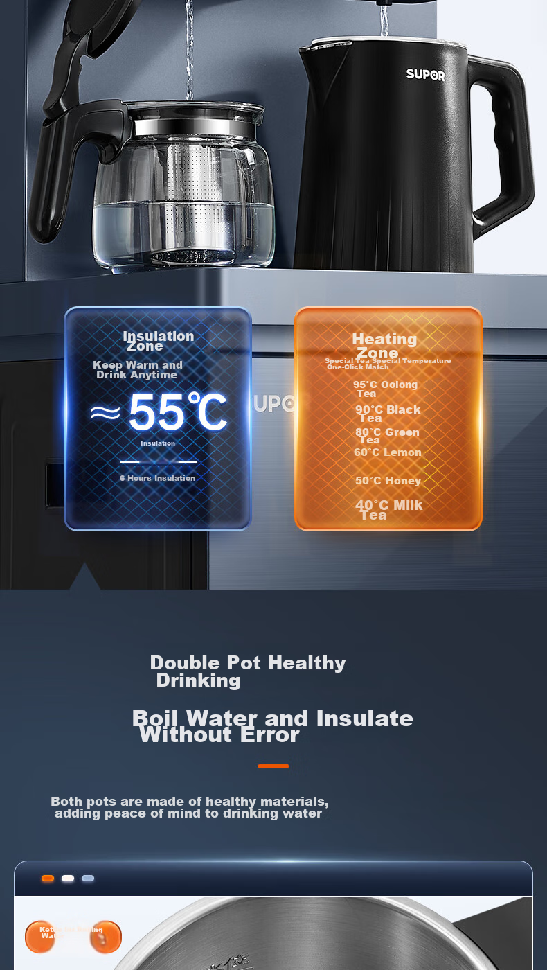 SUPOR Tea Bar Machine, High-End Home Water Dispenser, Remote Control, Intelligent Bottom-Loading Water Tank, Fully Automatic, Self-Controlled Temperature, Anti-Dry Burning, Anti-Overflow, for Living Room And Office Use, CBJ12F 6