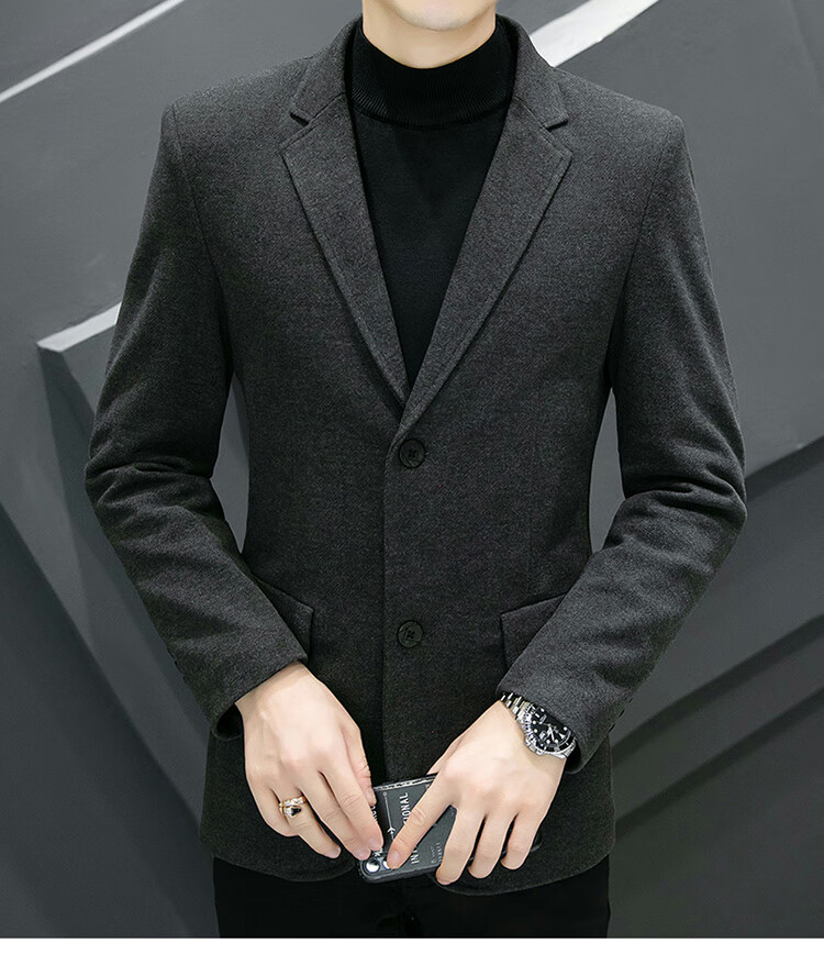 ROMON Men's Suit, Spring And Autumn Woolen Blazer, Business Casual Outerwear Jacket for Me 17