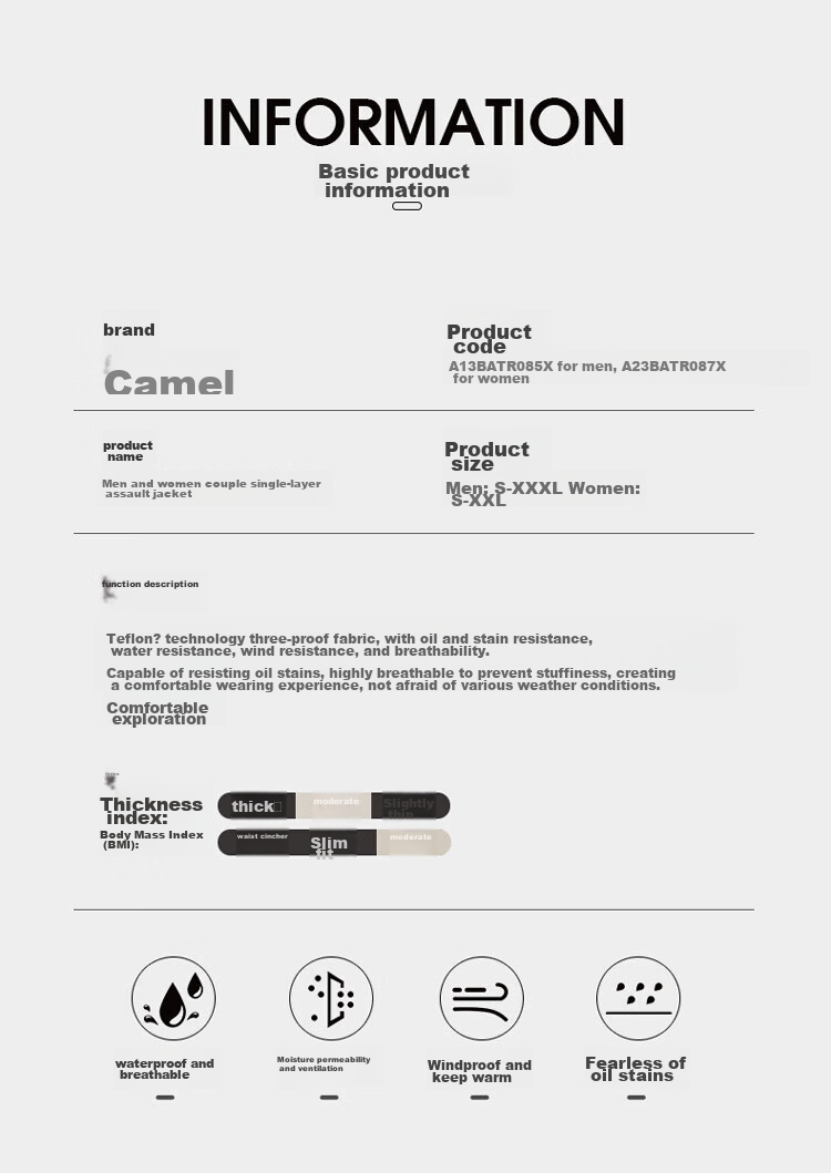 CAMEL [Yunchuan] Outdoor Mountain-Style Windproof And Waterproof Jacket, Men's Single-Layer Coat, Women's Color-Block Outdoor Camping Jacket 16