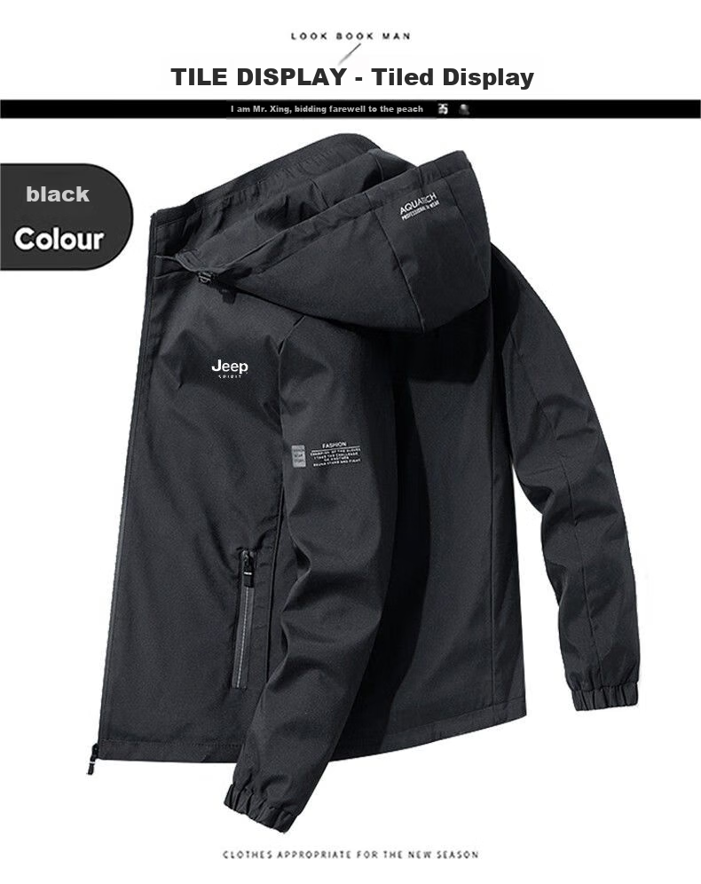 JEEP SPIRIT Men's Jacket, Spring And Autumn Outerwear, Hooded Sports Mountaineering Suit, Casual Versatile Outdoor Wear, Blue, 3XL 10