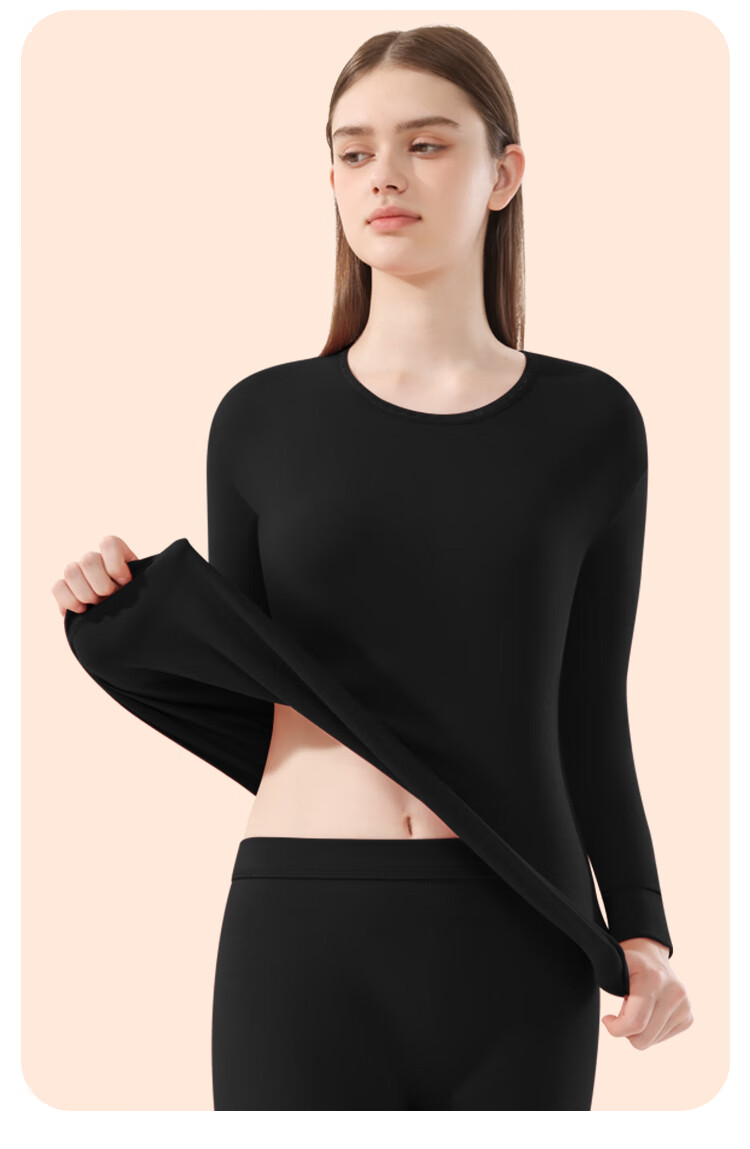 MiiOW Women's Thermal Underwear Set, Pure Cotton Combed Autumn Top And Bottom, Slim Fit High Elasticity Comfortable Body-Shaping New Style Black L 3