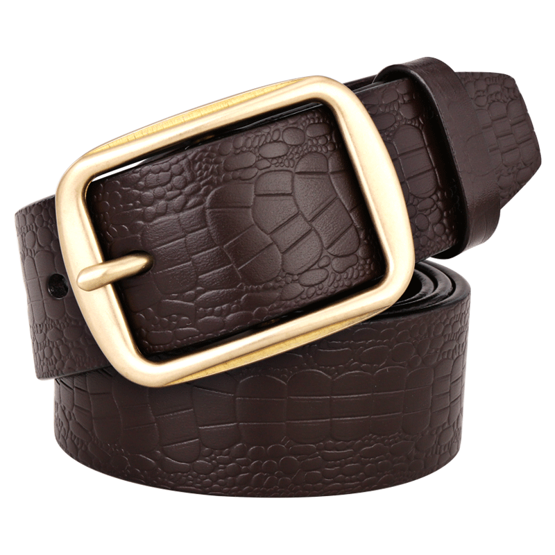 Cattlesboss Men's Belt, Alligator Pattern, Top-Grain Leather, Pin Buckle with Copper Clasp, 1986 Gift for Dad, Dark Brown, 120cm
