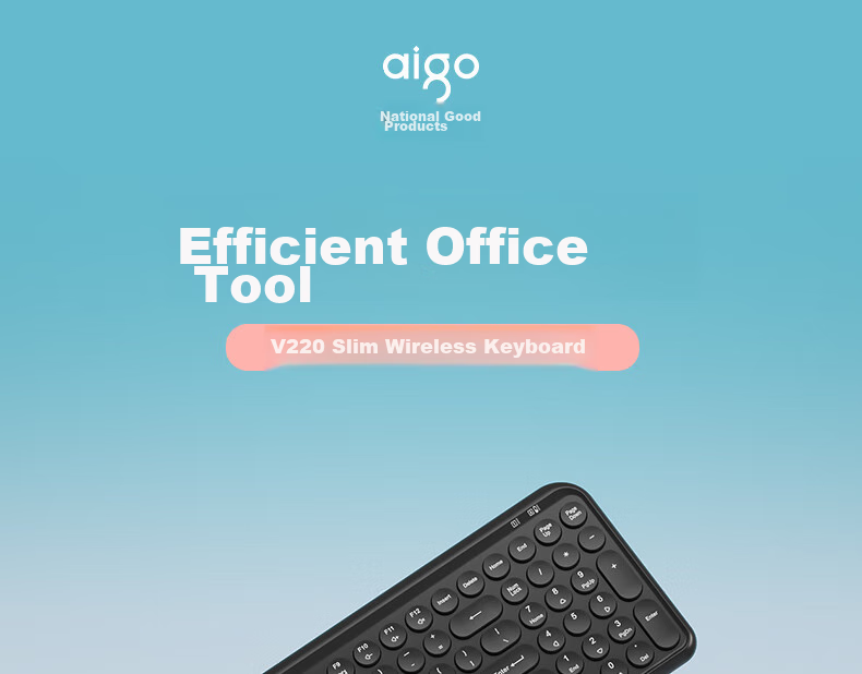 Aigo V610 Blue Quiet Office Business Keyboard, Wireless Bluetooth Connection, Rechargeable Lithium Battery, Compatible with WIN/MAC Dual Systems, Scissor Foot Structure, Full Size 1