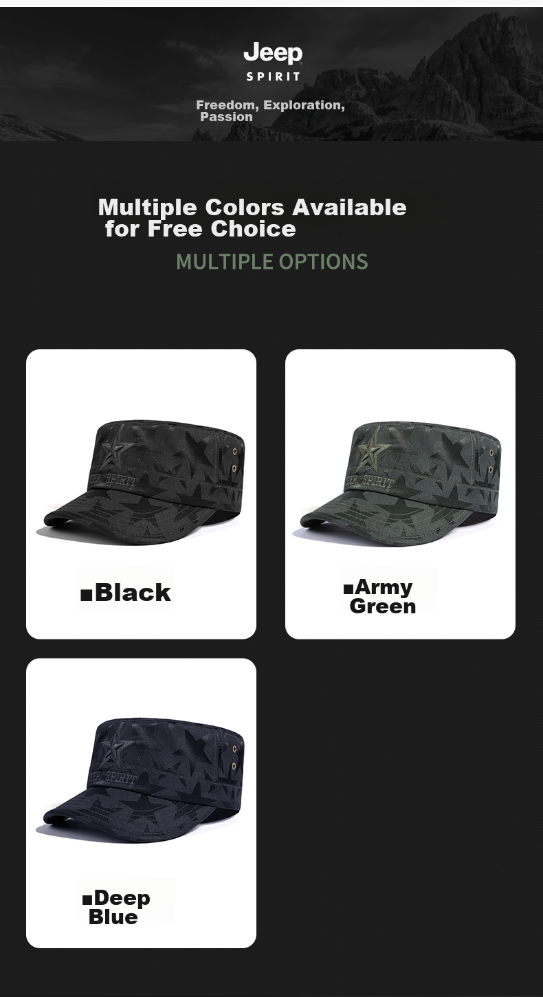 JEEP Men's Baseball Cap Four-Season Versatile Duckbill Casual Outdoor Flat Top Hat A0160 Dark Blue 11
