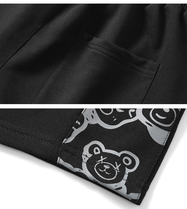 Chaersitaoxin Large Size Shorts for Men, Summer Loose-Fitting American Bear Print Casual Sports Knee-Length Shorts, Black, XL 9