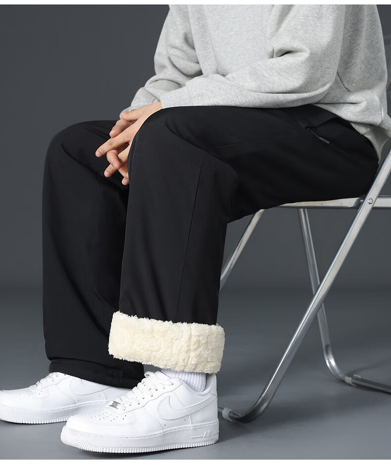 CLOR Lambswool Pants for Men, Autumn And Winter Fleece-Lined Thick Warm Casual Sports Straight-Leg Trousers CL45JR Black 4XL 13