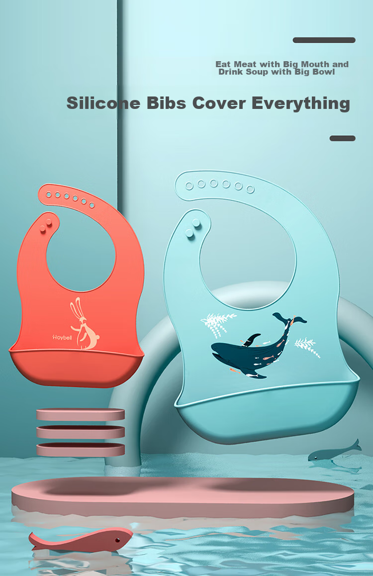 HOY BELL Baby Bib, Infant Feeding Bib, Children's Silicone Bib, Waterproof Three-Dimensional Eating Bib, Drool Bib, Blue 2