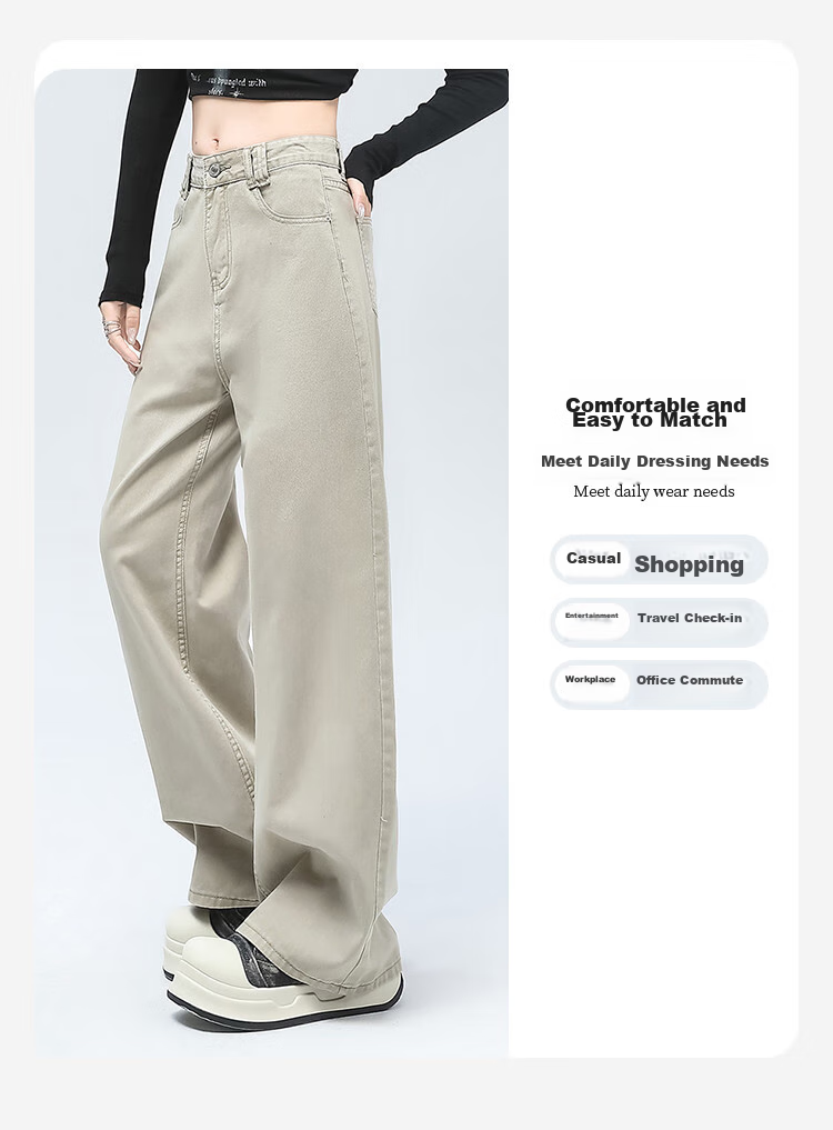 Yipintiancheng Casual Simple Jeans for Women, 2025 Autumn Loose Fashionable Versatile High-Waisted Heightening Slimming Wide-Leg Pants for Wome 3