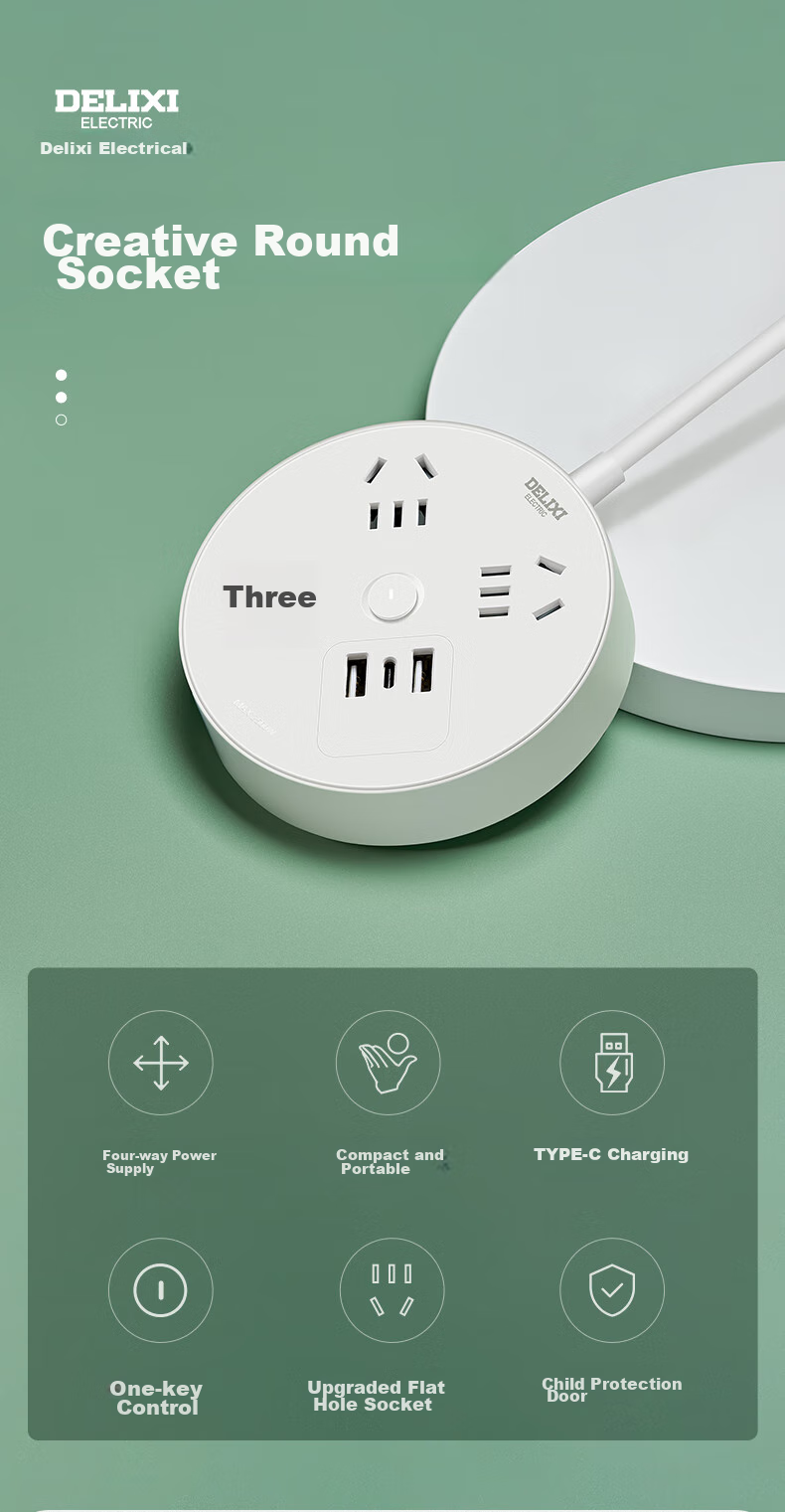 DELIXI Socket/power Strip/extension Cord/strip Board/power Bar, Round Socket with 4 Outlets And Master Switch, Total Length 3 Meters with Master Switch 1